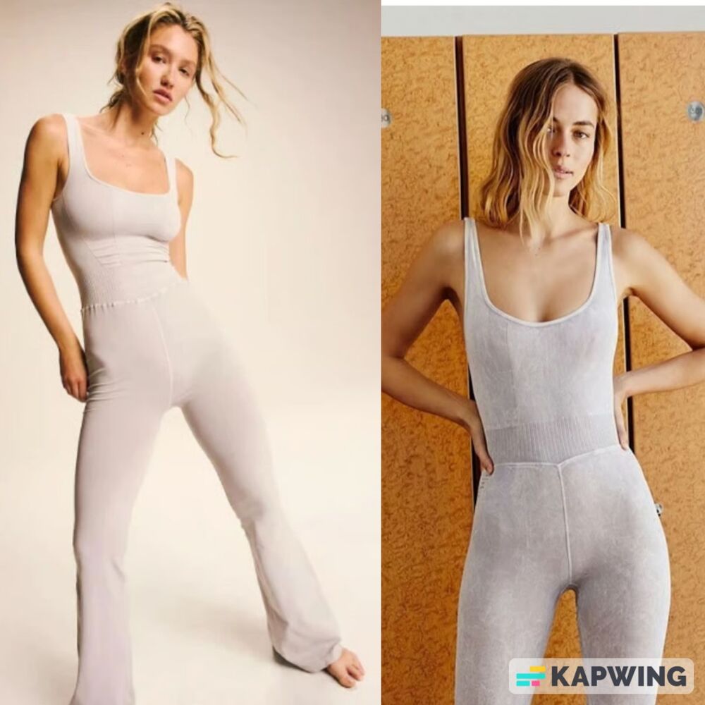 Free People Good Karma Flared Jumpsuit in "Ice Grey" SIZE SMALL